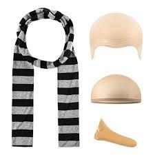 4pcs Halloween Costume Accessories for Adults, Novelty Fake Nose, Bald Cap, Black Gray Striped Scarf for Cosplay Classic Characters, Halloween Party Cosplay Set for Men
