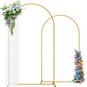 GOJAWAY Backdrop Stand Metal Arch Gold Wedding Arch Stand 7.2FT & 6FT Arched Backdrop Frame for Birthday Party Baby Shower Graduation Ceremony Decoration - Pack of 2