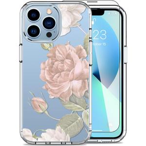 LUHOURI for iPhone 13 Pro Max Case with Screen Protector,Crystal Clear with Fashion Cute Designs for Women Girls,Slim Fit Durable Protective Phone Cover for 6.7" Pink Blooming Roses