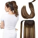 Long Straight Wrap Around Clip in Handmade Real Human Hair for Women,Hair Piece Pony Tail Hair Extensions Hairpieces for Girls,Chocolate Brown