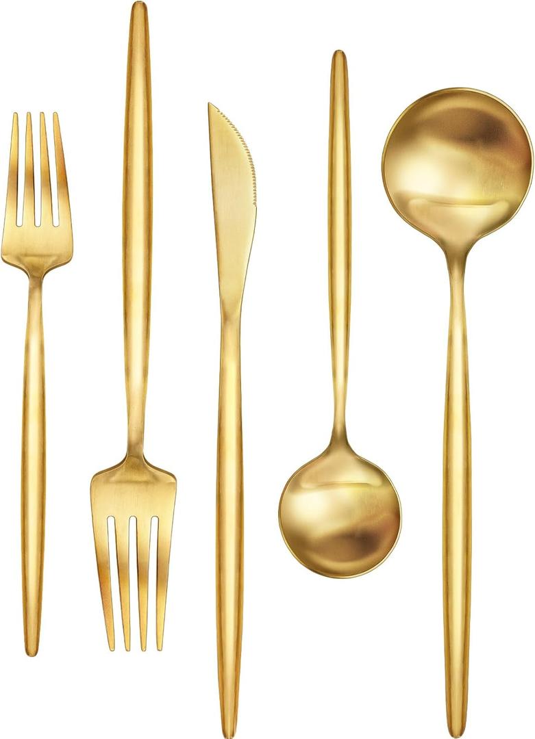 30-Piece Gold Silverware Set, Flatware Set for 6, Food-Grade Stainless Steel Cutlery Set, Includes Spoons Forks Knives, Kitchen Cutlery for Home Office Restaurant Hotel (Gold 30 Pcs)