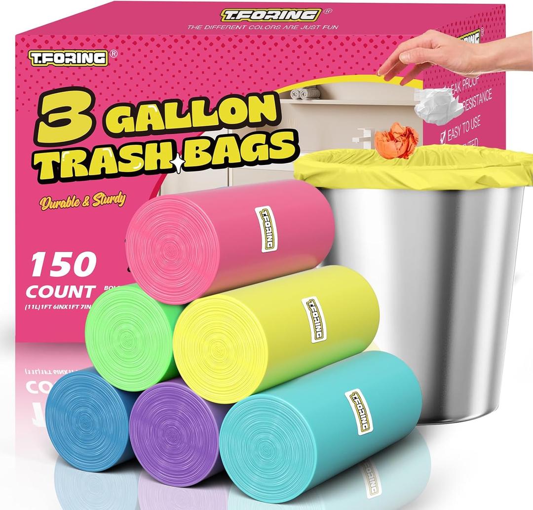 Small Trash Bags 3 Gallon -150 Count Mini Garbage Bags Unscented,12 Liter Colored Plastic Trash Can Liners,Strong Wastebasket Liners for Bathroom Toilet and Home