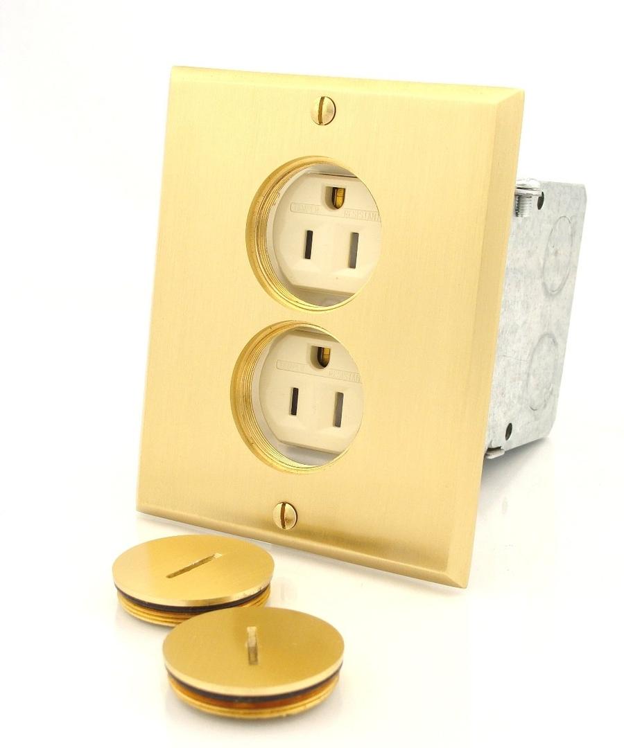 Leviton 15 Amp, 125 Volt, Tamper-Resistant Duplex Receptacle, Straight Blade, Commercial Grade, Self Grounding, 25249-TFB, Brass Finish