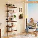 Pipe Industrial Shelves, Wall Mounted Wood Metal Ladder Rustic Bookshelf (Walnut Color, 6 Tier - 10" D x 30" W x 82.5" H)