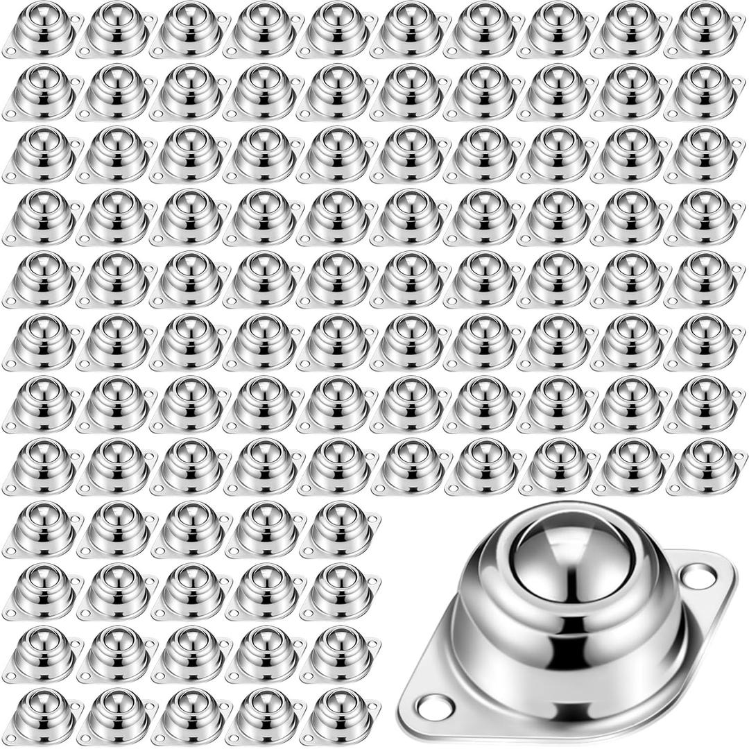Blulu 100 Pcs 5/8" Roller Ball Transfer Bearings Carbon Steel Round Ball Bearing Rollers Casters for Conveyor Roller Stand Transmission System Furniture Load Capacity 55 lbs