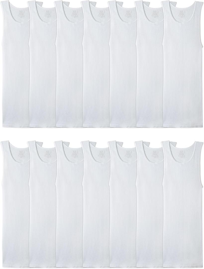 Fruit of the Loom Men's Sleeveless Tag Free Moisture Wicking Tank A-Shirt (14 Pack - White) XL