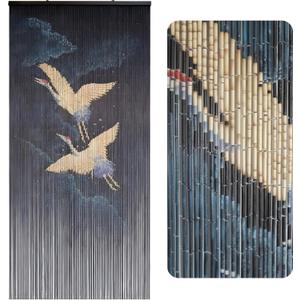 Vietbud Dcor Flying Cranes at Night Beaded Curtains for Doorways, Decorative Room, Natural Vietnamese Craft, Indoor Hanging Bamboo Blinds, Sturdy Hook, Easy to Clean, 35.43 x 78.74 Inches