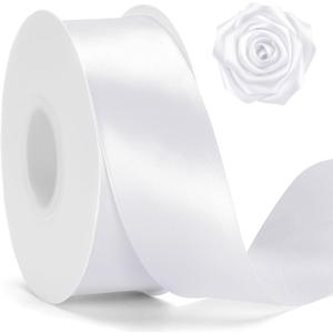 KINGLAKE White Ribbon 1 1/2 inch - 100 Yards Polyester White Satin Ribbon for Gift Wrapping Wedding Birthday Party Decoration DIY Crafts Floral Bouquets and Wreath Bows