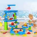 Kids Water Table 6-Tier Sand and Water, Rotatable Activity Pool with Beach Toys Set, Outdoor Fun for Patio, Backyard, Playground, Picnic, Park, Garden Entertainment