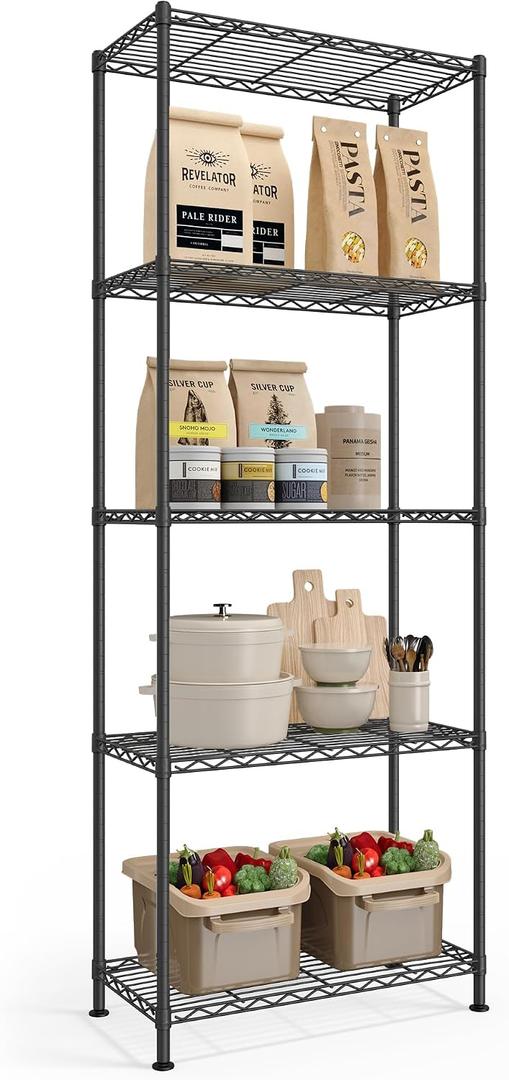 SONGMICS Storage Shelf, Metal Wire Shelving Unit, Adjustable Shelves, for Garage, Bedroom, Living Room, Kitchen, Pantry, 5 Tier, 11.8 x 23.6 x 63.4 Inches, Ink Black ULGR165BH01S