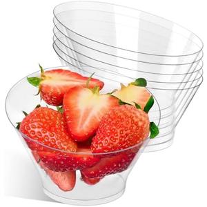 20 Pack 6 oz Angled Plastic Serving Bowls, Small Disposable Appetizer Bowls Clear Party Buffet Containers for Desserts, Ice Cream, Salads, Snacks, Chips, Popcorn