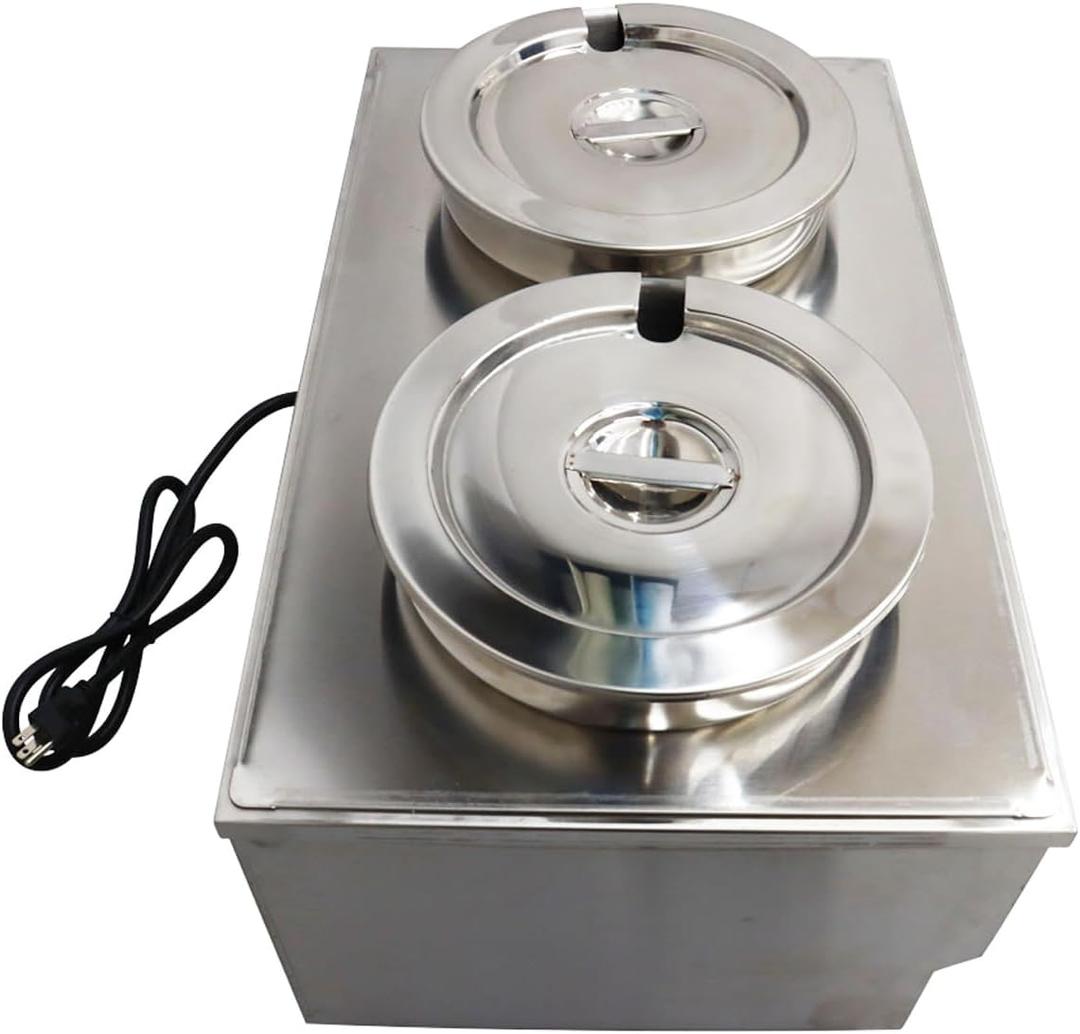 INTBUYING 2 Pan Food Soup Warmer Stove Bain Marie Commercial Canteen Buffet Steam Heater Stainless Steel with 2 Pots 110V 1500W