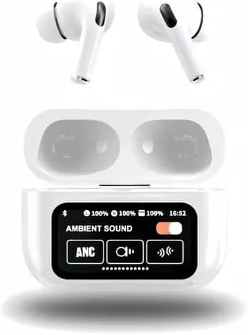 CPHUSA A9 Pro Noise Cancelling Bluetooth Earbuds, Wireless buds with 13 Functions, LED Display, Microphone, & USB Charging Compatible with iPhone & Android, Earphones for Music, Calls & Gaming - White