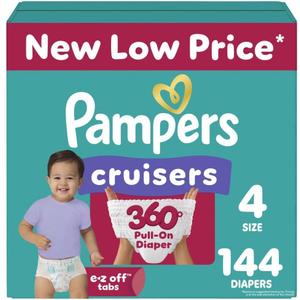 Pampers Diapers - Cruisers 360 - Size 4, 144 Count, Babyproof up to 100% Leakproof Pull-On Diaper