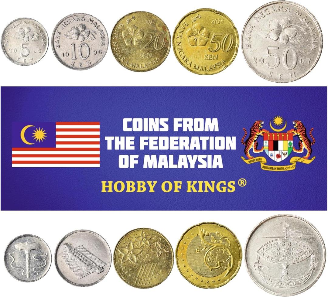 Malaysia 5 Mixed Coins | 1 Sen to 50 Sen | Malaysian Currency Since 1967