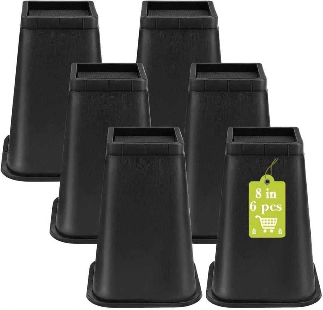 6 Pack Furniture Risers 8 Inch, Bed Risers Heavy Duty for Table Desk Couch Chair Sofa Cabinet Bed Frame Dorm, Square Table Leg Risers Lift Height 8", Black