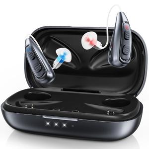 Hearing Aids for Seniors, Rechargeable OTC Hearing Aids for People with Hearing Loss, 32 Channels Dual Microphone Noise Cancelling Hearing Aid, 5 Volume, Standby 144h (Dark Blue)