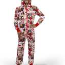 Giggling Getup Matching Pajamas for Couples, Christmas Pajamas for Women and Men, Hooded Zipper Warm Jumpsuits, 1Pcs (Small, Red and Brown)