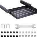 Sliding Under Desk Laptop Mount Shelf with Air Vents 16.3" W x 12" D Metal Under Desk Slide Out Tray Laptop Storage Tray for Home Office Standing Desks Workstations Cabinet Gaming