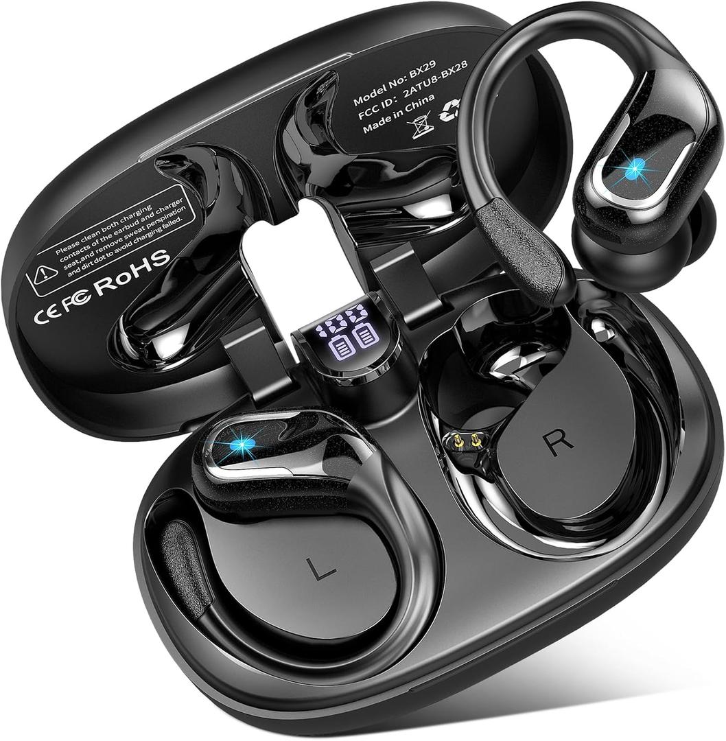 Wireless Earbuds, 75Hrs Bluetooth 5.4 Headphones Sport, Bluetooth Earbuds with ENC Noise Canceling Mic, Bass Stereo Wireless Earphones, IP7 Waterproof Over Ear Buds with Earhooks for Running/Workout