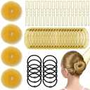 YINGFENG 134 Pcs Gold Hair Bun Maker Kit for Kids Small - 4 Hair Donuts for Buns, 20 Hair Nets for Buns, 100 U Shaped Bobby Pins, 10 Hair Bands, for Girls, Ballet Dance, Hair Accessories for Women