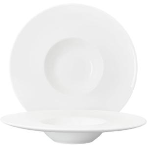 11 Inch Pasta Bowls Set of 2, 10 oz Rimmed Soup Plates with Wide Rim, White Porcelain Pasta Plates and Soup Bowls, Shallow Pasta Bowls for Salad and Dining, Microwave & Dishwasher Safe