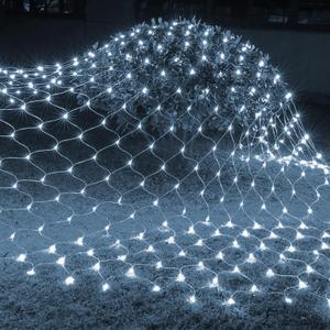 Dazzle Bright Christmas 360 LED Net Lights, 12FT x 5 FT Connectable Waterproof String Lights Clear Wire with 8 Modes, Christmas Decorations for Indoor Outdoor Xmas Party Yard Garden Decor (White)