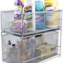 Sorbus Cabinet Organizer Set Mesh Storage Organizer with Pull Out DrawersIdeal for Countertop, Cabinet, Pantry, Under the Sink, Desktop and More (Silver Two-Piece Set)