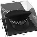 Military Police Hat Display Case Clear Acrylic Hat Display Box with Black Base & Stainless Steel Risers | Acrylic Baseball Cap Holder Stand | Showcase for Military Hats, Sports Caps & Mini Helmets