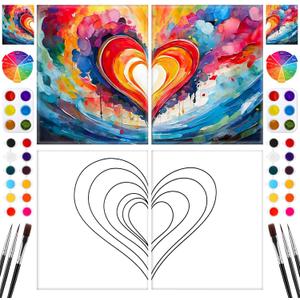 Feifeiya 2 Pack Couples Pre Drawn Canvas Paint Kit for Adults Valentines Sip and Paint Art Gifts Valentine's Day Theme Stretched Canvas for Couples Game Date Night Anniversary, 8'' x 10'' (Heart)
