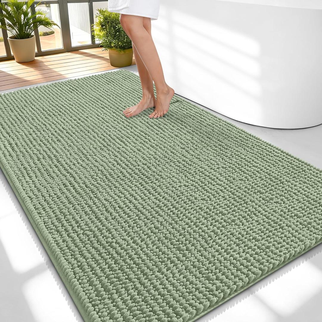 OLANLY Thick Large Bathroom Rugs 59x35, Extra Soft Absorbent Chenille Bath Rugs, Rubber Backing, Machine Wash Dry, Bath Mats for Bathroom Floor, Tub and Shower, Home Decor Accessories, Sage Green
