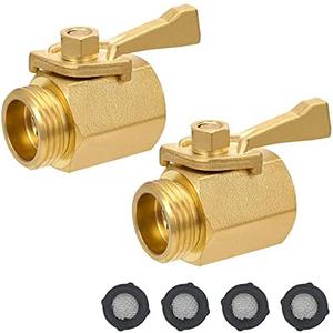 STYDDI Super Heavy Duty Garden Hose Shut Off Valve, 2 Pack Solid Brass Water Hose Shut-off Ball Valve Adapter Connector with 4 Extra Rubber Washers