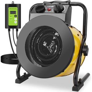 Greenhouse Heater with Thermostat, 1500W Outdoor Heaters for Patio, Fast Heating, Overheat Protection, Electric Space Heaters for Greenhouse, Grow Tent, Patio, Garage, IndoorYellow