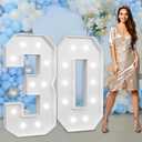 imprsv Marquee Numbers Large 30th-Birthday Decorations: 4ft Light Up Number Party Decor 30 Year Old Women and Men Birthday Decoration Backdrop Anniversary Cardboard Big Mosaic Balloon Frame Number 30