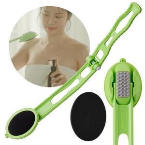 Body Oil Applicator (2nd gen) - 19" Foldable Long Curved Handle, with Replaceable Brush Head, Spill Prevention Non-Toxic Washable Foam Pad  Perfect for Tanning and Body Oils, Includes 2 Pads