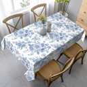 Blue Floral Square Tablecloth 60x104 Inch, Blue and White Chinoiserie Flower Toile Table Cloth Square Polyester Stain Resistance Blue Table Cover Decorations for Party Picnic Kitchen Decor