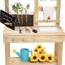 Kids Potting Bench, Garden Station to Grow Your own Vegetables, Plants and Flowers, Wooden Toy Gardening Center with Sink & Faucet, Blackboard, Garden Accessories, Storage Shelf