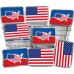 20 Pieces American Flag Foil Containers with Lids,Patriotic Rectangular Treat Foil Containers, Disposable Food Storage Pan for 4th of July Party Decorations Independence Day Decorations Party Supplies