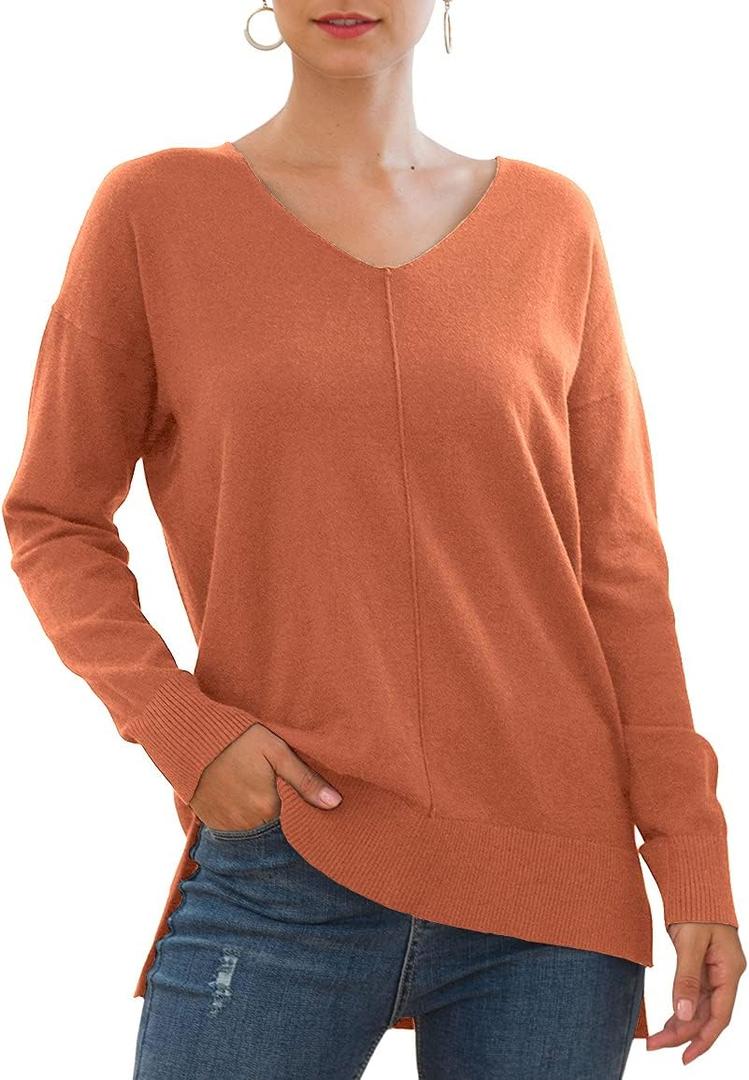 Jouica Women's Casual Lightweight V Neck Batwing Sleeve Knit Top Loose Pullover Sweater (Medium, Peach Pink)