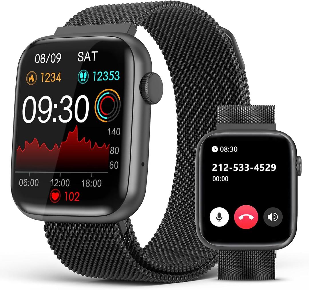 EarlySincere Smart Watches for Men Women Blood Pressure, 1.9" HD Full Touch Screen, Fitness Tracker with Heart Rate Blood Oxygen Sleep Monitor, IP67 Waterproof Smartwatch for Android iOS (Black Metal)
