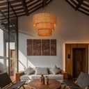 Arturesthome Rattan Pendant Light Fixture Rattan Chandelier 3-Light Natural Handwoven Ceiling Hanging Light,Bohemian Pendant Lighting for Foyer Hallway Bar Dia 19.6* 15.7, 50CM*40CM
