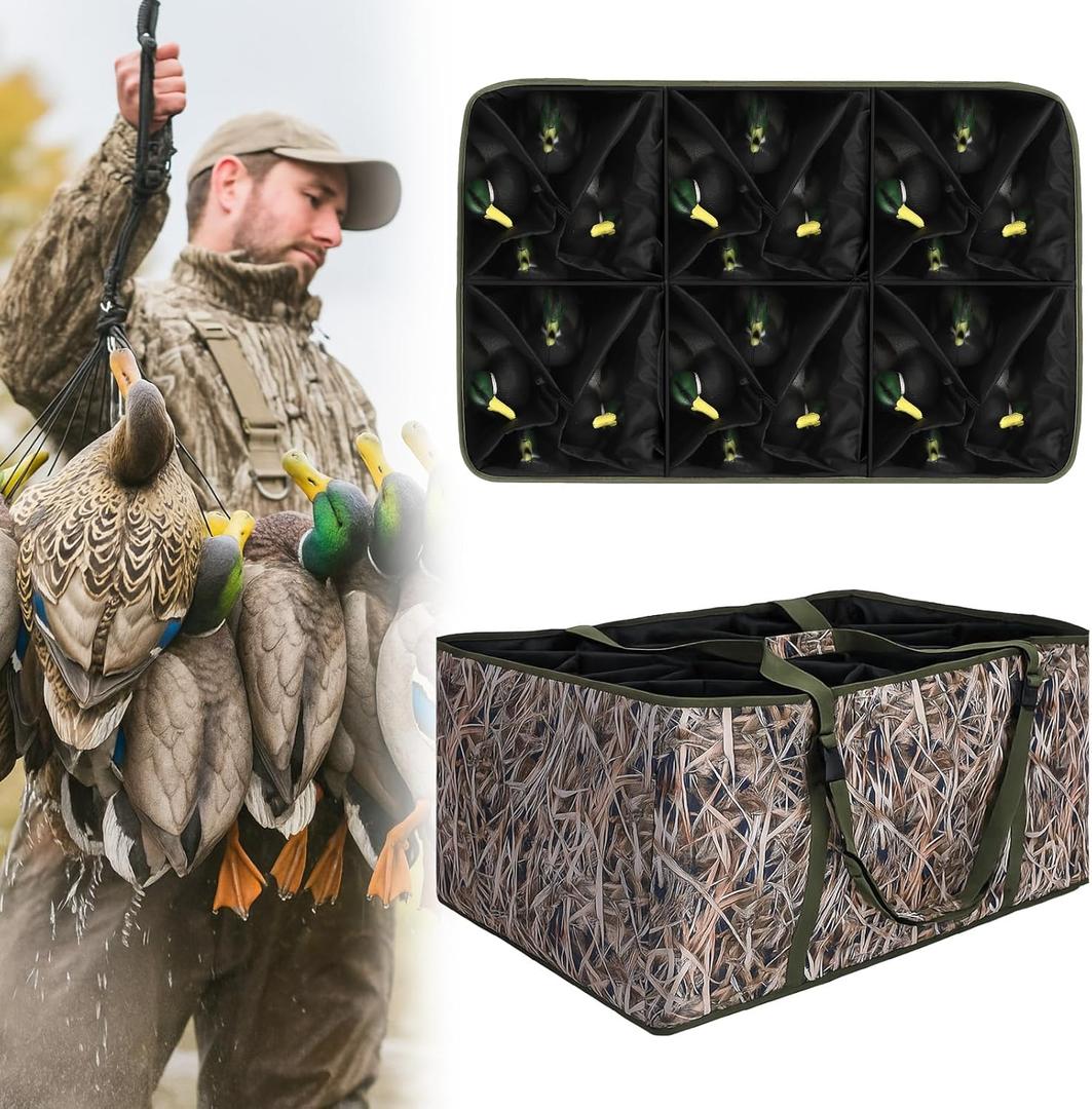 24 Slot Duck Decoy Bags with Adjustable Dividers Waterfowl Hunting Gear Bag with Adjustable Shoulder Strap Drain Hole Design for Mallard Duck Hunting Accessories & Gear, Reed Camo Print
