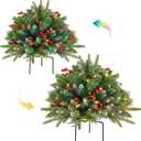 Christmas Tree Urn Filler, Battery Operated with Timer, Pre-lit Warm White & Multi-Color Changing LED Lights, Artificial Xmas Tree for Porch, Pathway, Yard, Outdoor Holiday Decoration (2, with Snow)