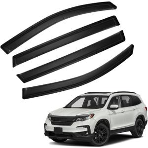 4pcs Smoke Tint Window Visors Compatible with 2016-2022 Honda Pilot, Set of 4 Front+Rear Sun Rain Guard Vent Outside Mount Tape On Style Acrylic