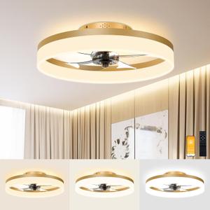 VOLISUN Low Profile Ceiling Fans with Lights and Remote, 19.7in Fandelier Ceiling Fan Flush Mount, 3000K-6500K Smart Bladeless LED Fan Light, Gold Modern Ceiling Fans with Lights for Bedroom VOLISUN Low Profile Ceiling Fans with Lights and Remote, 19.7in Fandelier Ceiling Fan Flush Mount, 3000K-6500K Smart Bladeless LED Fan Light, Gold Modern Ceiling Fans with Lights for Bedroom
