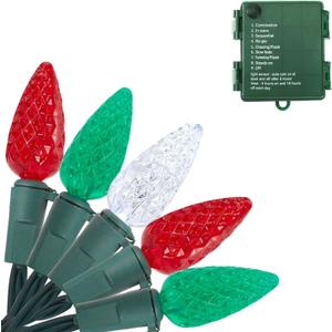 Battery Operated Christmas Lights,26 Ft 50 LED Lights Battery Powered LED Decoration String Light with Timer Flash Twinkle,C6 Red & Green & White