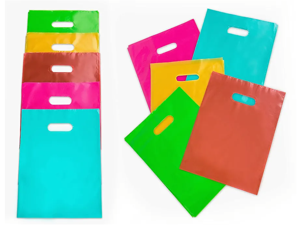100 Multicolor Goodie Bags 9"x12" Size Great for Merchandise Party Favor as Goody Bags 5 Colors in Total: Pink Teal Gold Lime Green Red