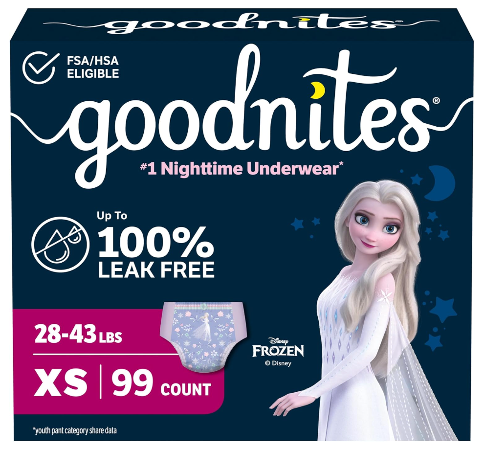 Goodnites Girls' Nighttime Bedwetting Underwear, Size Extra Small (2843 lbs), 99 Ct