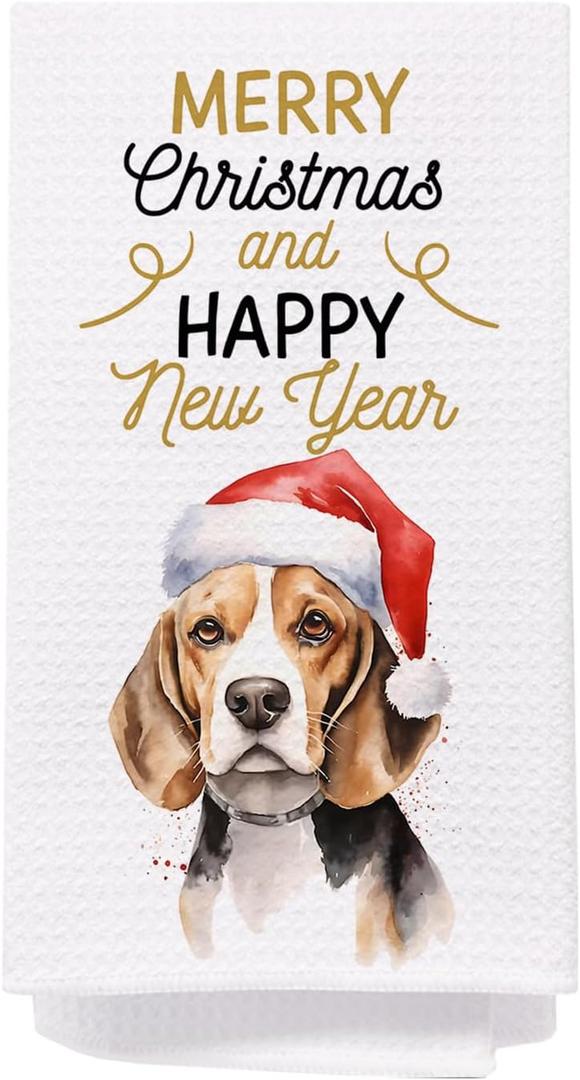 SPBL&L Beagle Christmas Kitchen Towels - Merry Christmas Dog Decorative Hand Towels for Bathroom, 16x24 Inches