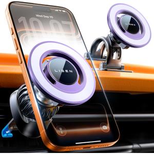 LISEN Fits MagSafe Car Mount Car Phone Holder,Strong Magnetic Phone Holder for Car Magsafe, Dashboard Vent iPhone 16 Car Mount Holder Car Accessories for iPhone 16 15 14 13 12 Pro Ma